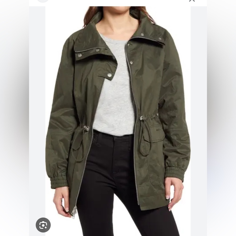 LEVI'S Women’s Olive Green Cinch Waist Anorak Rain Utility Jacket Size Large